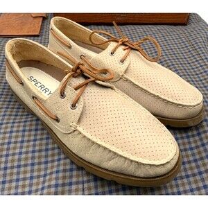 Top-Sider Leeward 2-Eye Men's Beige Oatmeal Leather Boat Shoes Size 11.5M 25195